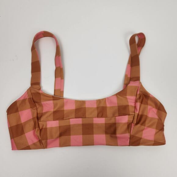 L*Space Jess Bikini Top in Brown Pink Plaid Size DD NWT - Picture 3 of 6